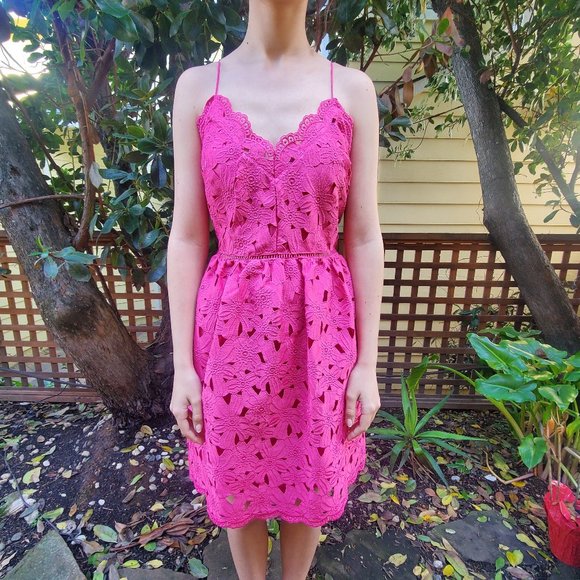 H&M Bright Pink Dress with Floral Eyelet Overlay, NWT H&M Bright Pink Dress with Floral Eyelet Overlay, NWT